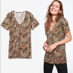 Victoria Secret Pink V Neck Leopard Print Shirt